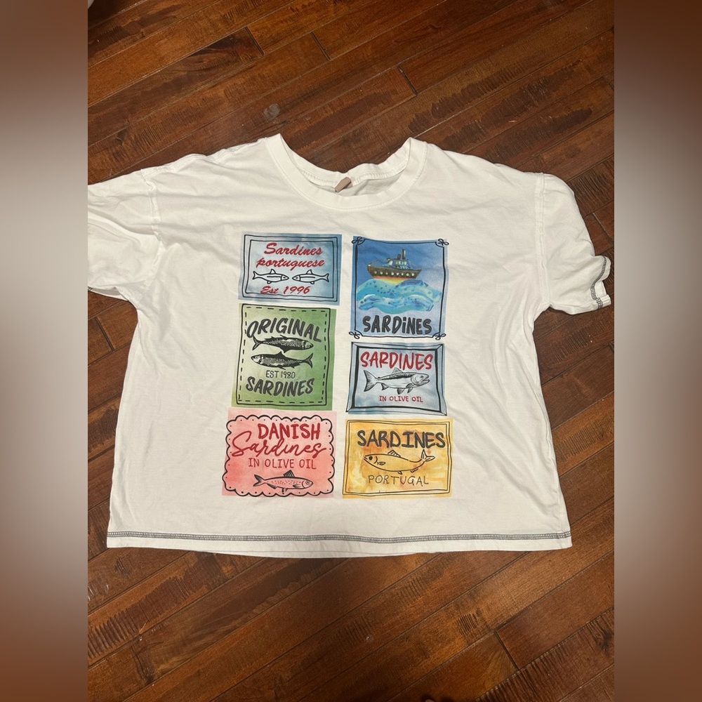 White Graphic Sardines Short Sleeve Tee